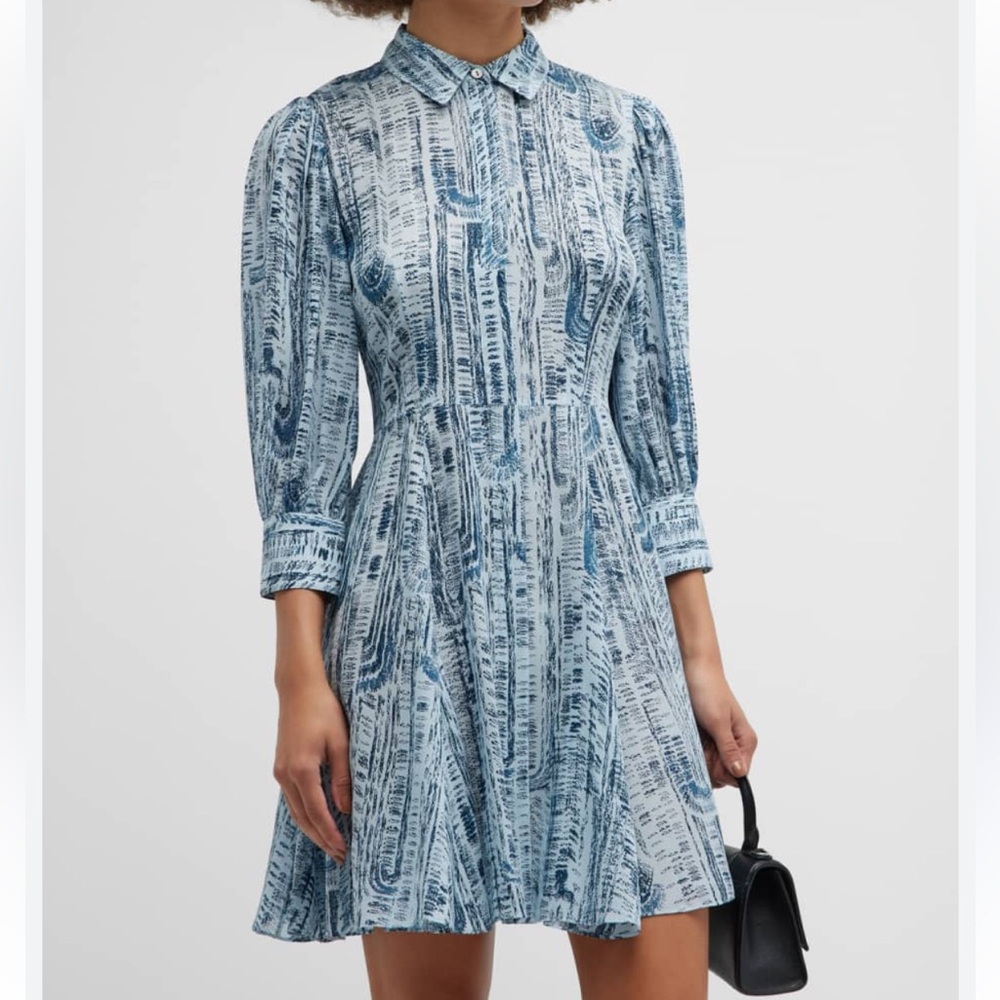 Theory Blue & White Printed Mini Dress